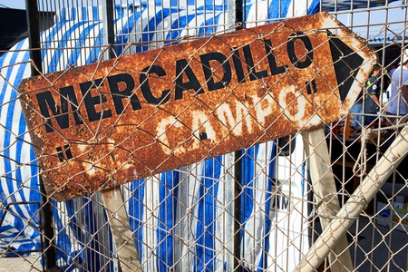 El Raso, Alicante, Spain - July 2, 2016: Entrance to the local market of products, clothes and various things. Mercadillo de Campo de Guardamar.のeditorial素材