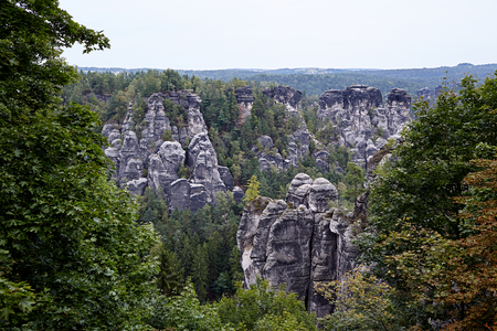 Bastei Rocks in Swiss Saxony, around the ruins of Neurathen Castle. Germany.の写真素材