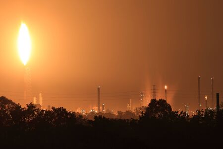 Oil refinery at twilightの写真素材
