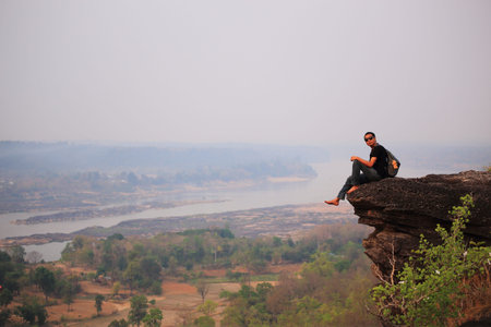 A man on the mountainの写真素材