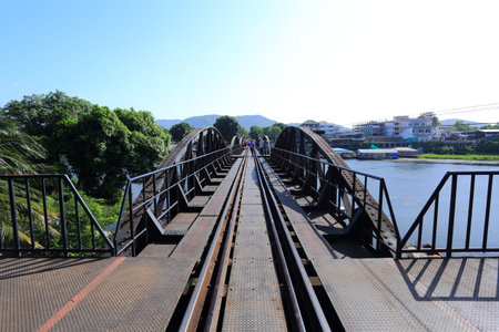 Historic bridge on river kwai in Kanchanaburi at Thailandのeditorial素材