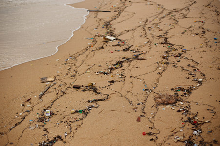 The beach is garbageの写真素材