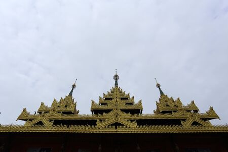 The roof of Wat Wang Wirawaram temple at Sangkhlaburi, Kanchanaburi, Thailandの写真素材
