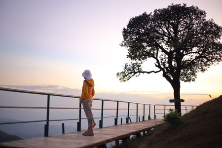 Women enjoy the view at of Doi Pui Ko at Mae Hong Son, Thailand