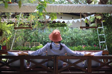 Women are watching the gardenの写真素材