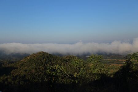 The fog at the viewpoint of Wat Phra That Doi leng at Phrae, Thailandの写真素材