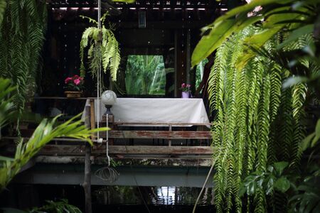 The table that was placed in the gardenの写真素材