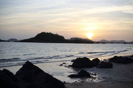 Nang Ram Beach in the evening in Sattahip, Thailandの写真素材