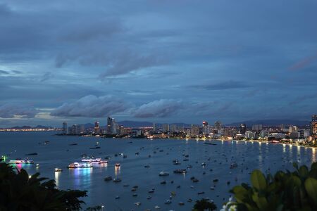 Pattaya city high angle view in the evening, Thailandの写真素材