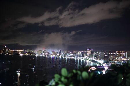 Pattaya city high angle view in the evening, Thailandの写真素材
