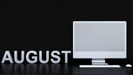 August calendar and computer background - 3D Renderingの写真素材