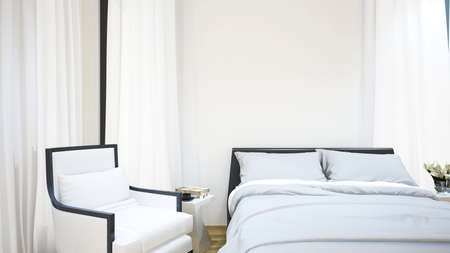 white bedroom and armchair / 3D Renderingの写真素材