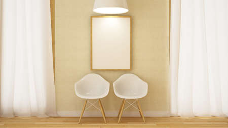 wooden white chair with frame and pendent lamp-3D Renderingの写真素材