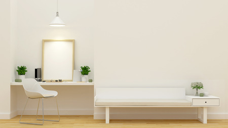 living room and workspace - 3D Renderingの写真素材