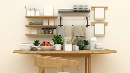 kitchen set in pantry for artwork - 3d renderingの写真素材