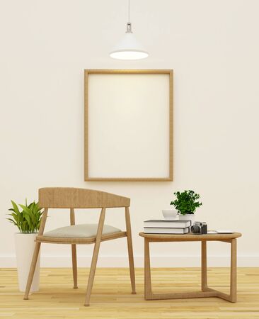living room and Library in coffee shop clean design - 3D Renderingの写真素材