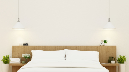 bedroom in wooden design - 3d renderingの写真素材