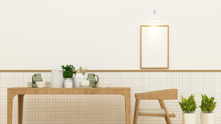 Dining room or cafe and frame for artwork - 3D Renderingの写真素材