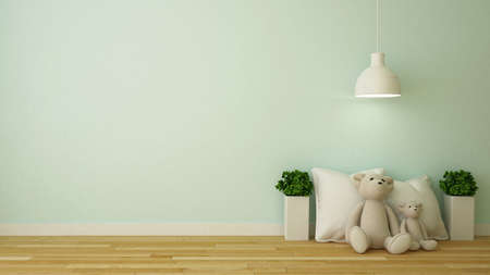 bear doll and pillow in kid room or cafe - 3D Renderingの写真素材