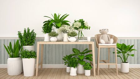 cafe or living room and indoor garden - 3d Illustrationの写真素材
