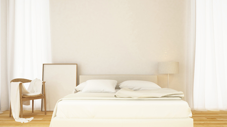 bedroom clean design and frame of artwork - 3d renderingの写真素材