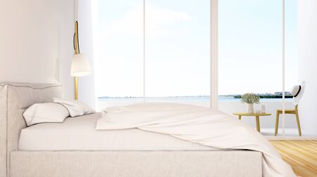 bedroom and balcony view in hotel - 3D Renderingの写真素材