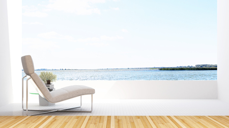 daybed on terraceand lake view in hotel - 3D Renderingの写真素材