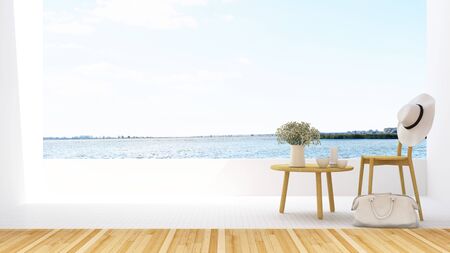 Relax on terrace and lake view in hotel - 3D Renderingの写真素材