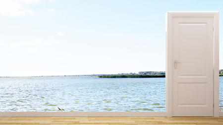 Door and sea for background artwork - 3d renderingの写真素材