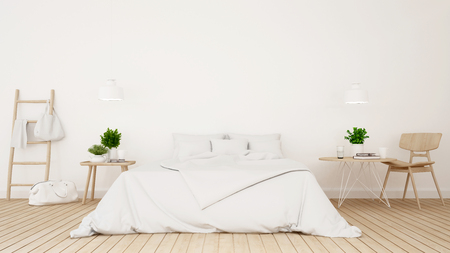 White bedroom or guestroom of hotel minimal design - 3d Renderingの写真素材