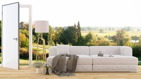 Living terrace and hill for artwork-3D Renderingの写真素材