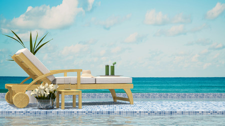 daybed on terrace swimming pool sea view - 3D Renderingの写真素材