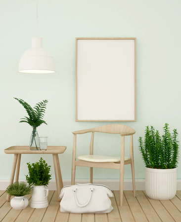 living area and frame for artwork in coffee shop or gallery - 3D Renderingの写真素材