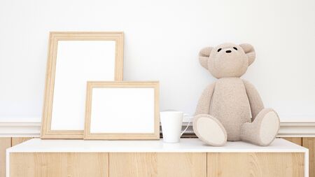 teddy bear and frame picture for artwork - 3D Renderingの写真素材
