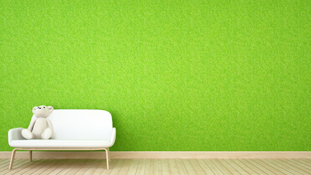 kid room or Living room and grass wall - 3D Renderingの写真素材