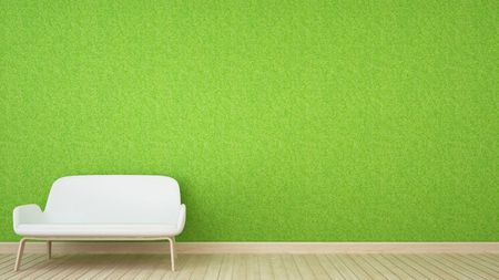 white sofa and grass wall in living room - 3D Renderingの写真素材