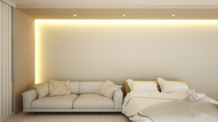 living area and bedroom in hotel or apartment - 3d renderingの写真素材