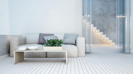 living area white tone in home or apartment - 3D Renderingの写真素材