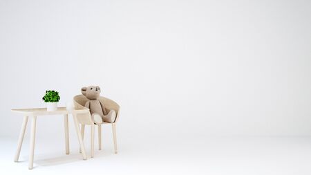 teddy bear in kid room or living area on white background - 3D Renderingの写真素材