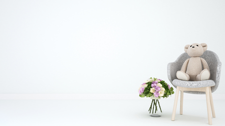 teddy bear on armchair and flower for artwork - 3D Renderingの写真素材