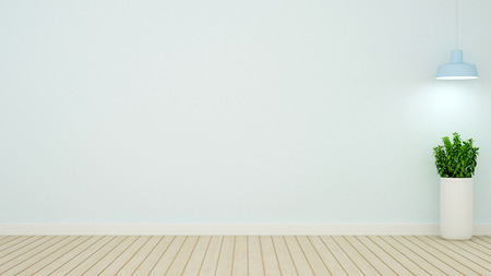 plant and pendent lamp in empty room on light blue tone - 3D Renderingの写真素材
