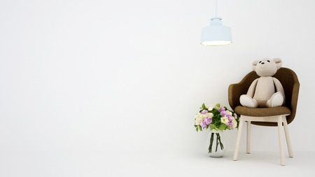 teddy bear on armchair and flower on white background - 3D Renderingの写真素材