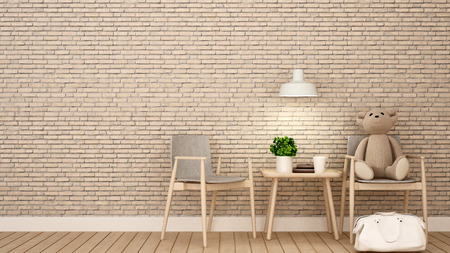 teddy bear on chair in kid room or coffee shop , brick wall decorate - 3D Renderingの写真素材