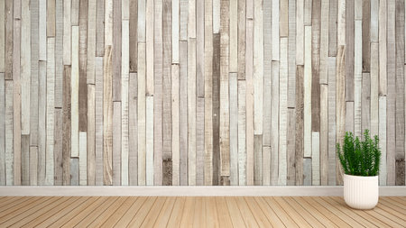 plant in empty room for artwork - Interior design - 3D Rendering