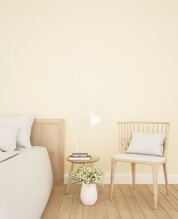 bedroom and living area yellow tone in apartment or hotel - Interior Design - 3D Renderingの写真素材
