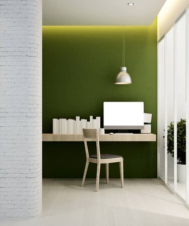 workplace green tone in hotel or apartment - Interior design - 3D Renderingの写真素材
