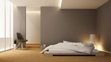 bedroom and balcony in hotel or apartment - Interior design - 3D Renderingの写真素材