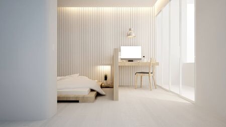 workplace and bedroom in hotel or apartment - Interior design - 3D Renderingの写真素材