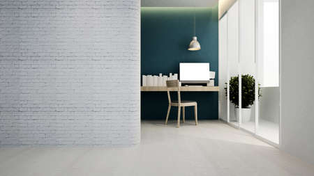 workplace blue green tone in hotel or apartment - Interior design - 3D Renderingの写真素材