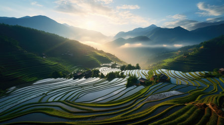 Rice fields on the mountain Rice terrace style beautiful naturallyの素材